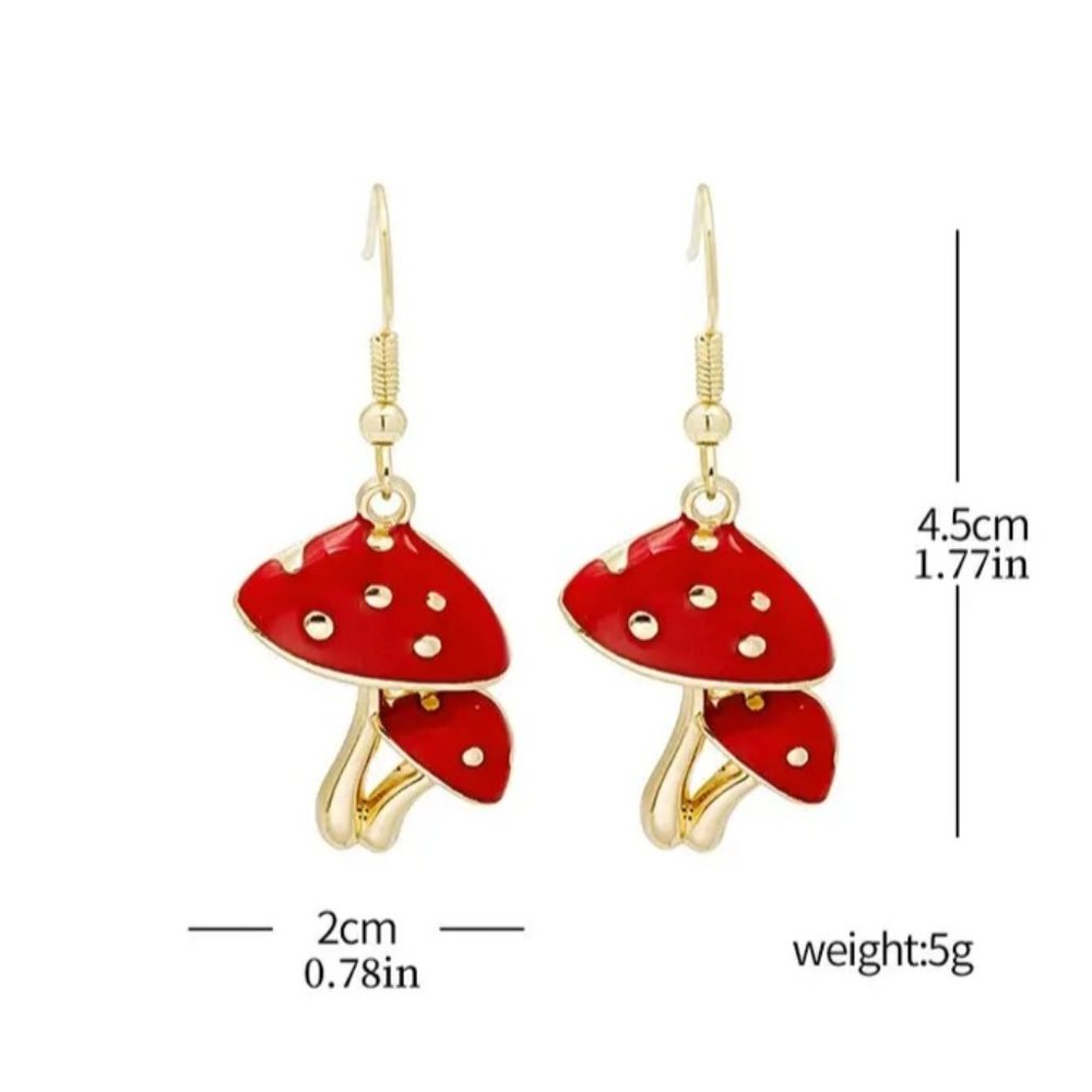 NEW Cute Mushroom Drop dangle earrings Red - Picture 5 of 5